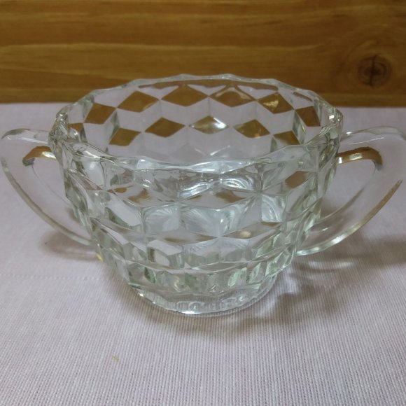 Jeannette Glass Sugar and Creamer Cube Cubist Pattern, Clear Depression Glass - Picture 4 of 6